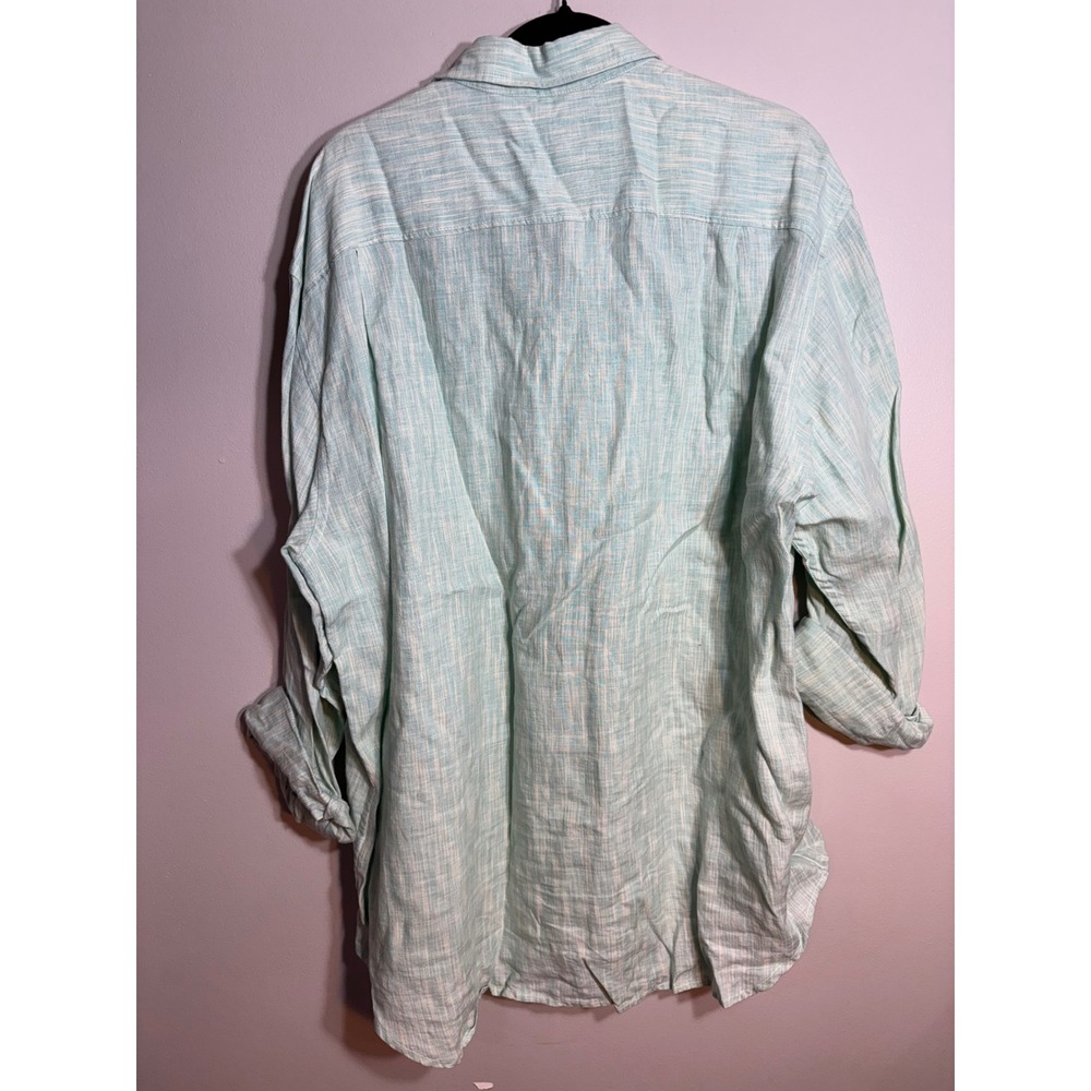 Tommy Bahama Mens XL Linen Button Down Shirt Aqua Blue Textured Long Sleeve - Picture 6 of 6